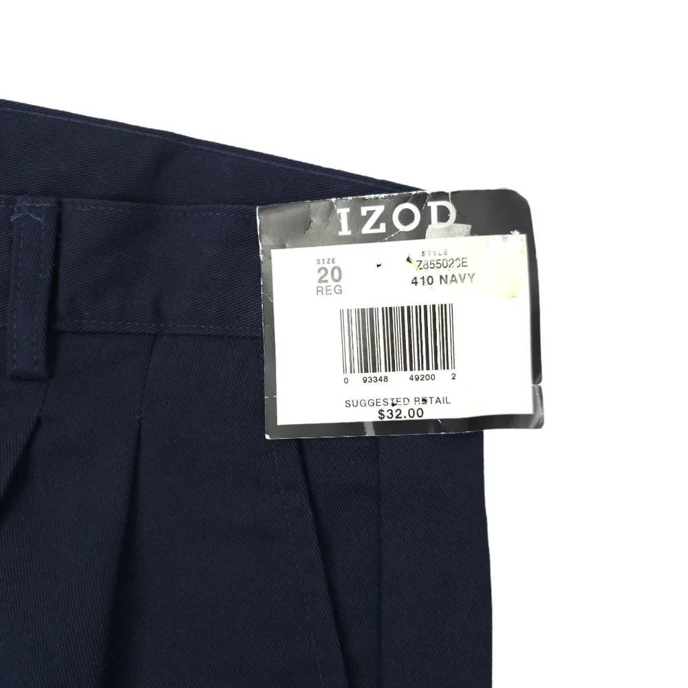 Izod Navy Blue Chino Pants Boys Size 20 Regular Cotton Pleated Front NEW